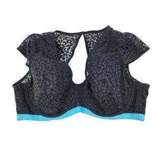 Cacique Black Lace Unlined Balconette Lace Overlay with Cap Sleeves Size 46D